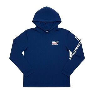 Vineyard Vines Mens Long Sleeve Hoodie T-Shirt Deep Bay Blue USA Whale Logo - M